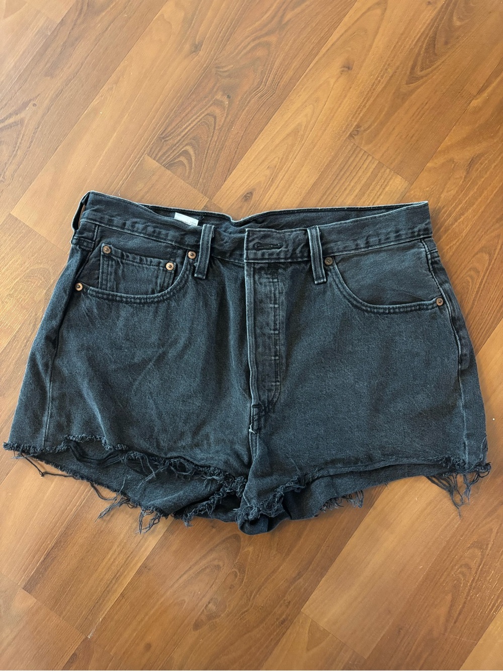 Levi 501 High-Rise Black Denim Cutoff Shorts with Raw Hem